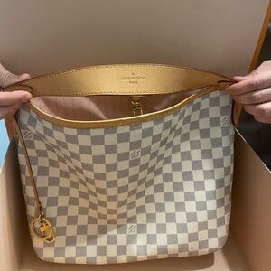 Louis Vuitton Cream and Tan Checkered Shoulder Bag